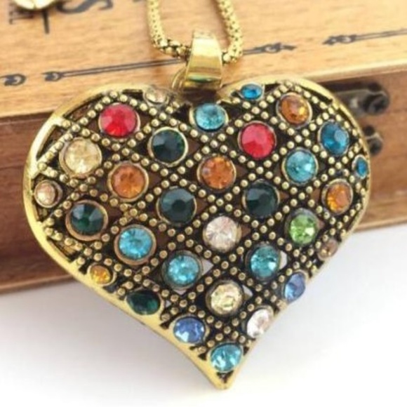 Antique Gold Multi Color Heart Pendant NWT- - Picture 3 of 3